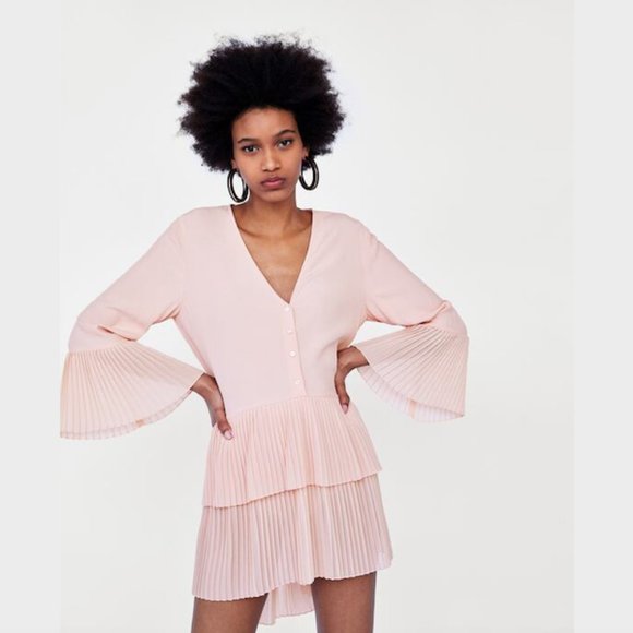 Zara Dresses & Skirts - Zara Blush Pink Pleated Mini Dress Size XS